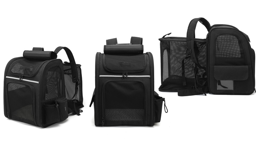 Image 7: Expandable and Foldable Pet Backpack with Ventilated Mesh Windows