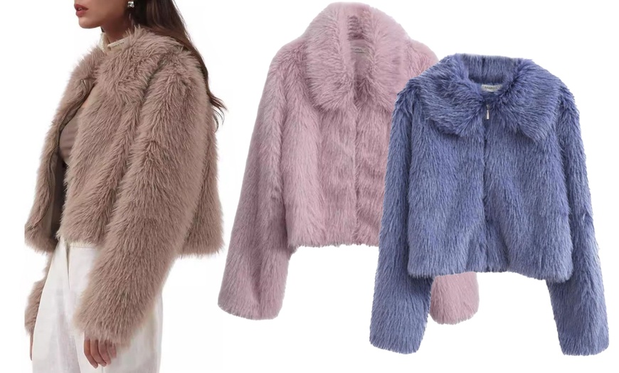 Image 1: Women's Warm Faux Fur Zipper Jacket