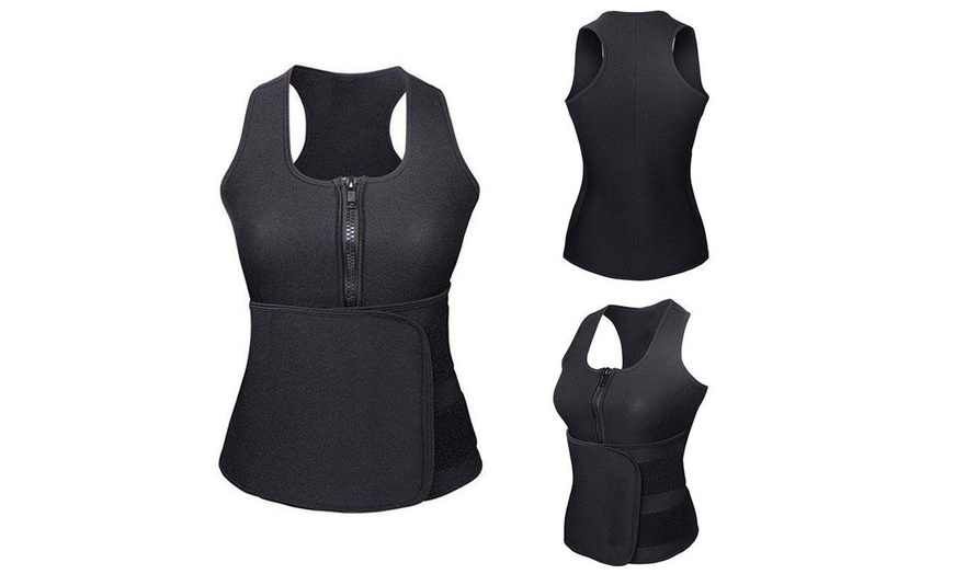 Image 3: Women Neoprene Sweat Sauna Suit Tank Top Vest with Shaper Waist Trainer Belt