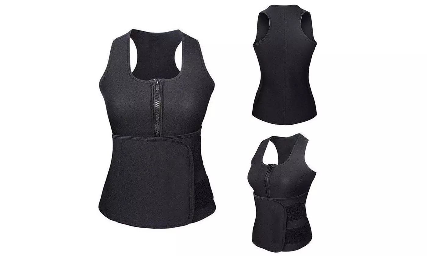 Women Neoprene Sweat Sauna Suit Tank Top Vest with Shaper Waist Trainer Belt