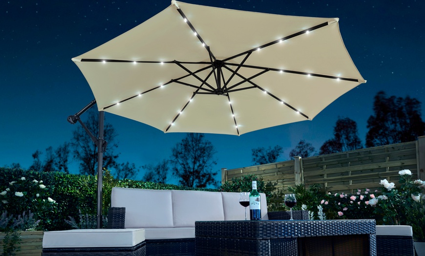 Image 3: Solar LED Cantilever Parasol with Cover and Optional Base