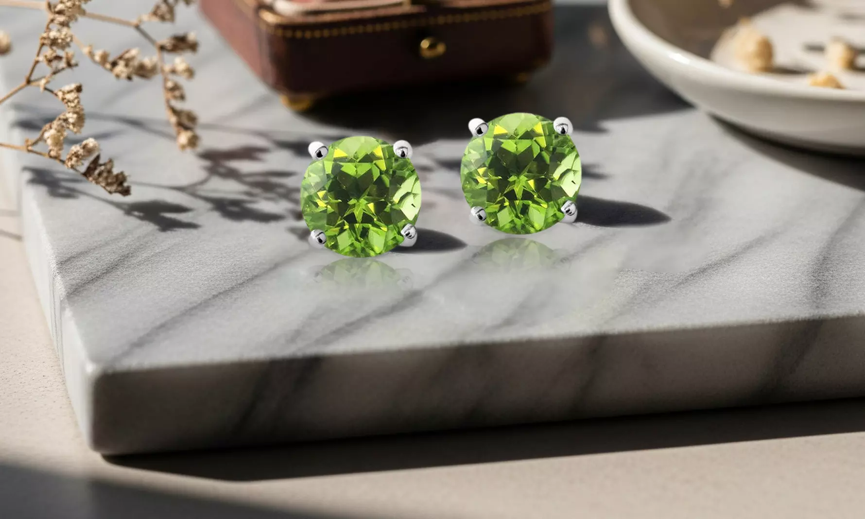 August Birthstone Peridot Stud Earrings in 925 Silver Made w/ European Crystals - Primary Image