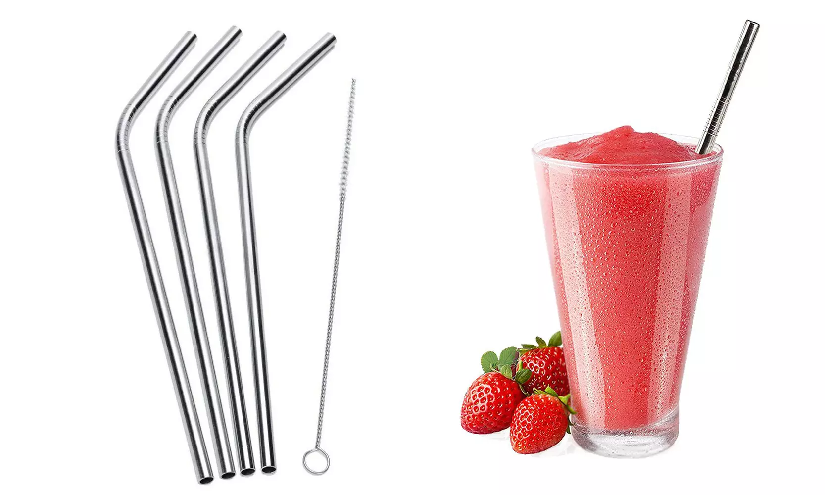 Stainless Steel Bent or Straight Drinking Straws (5- or 10-Pack)