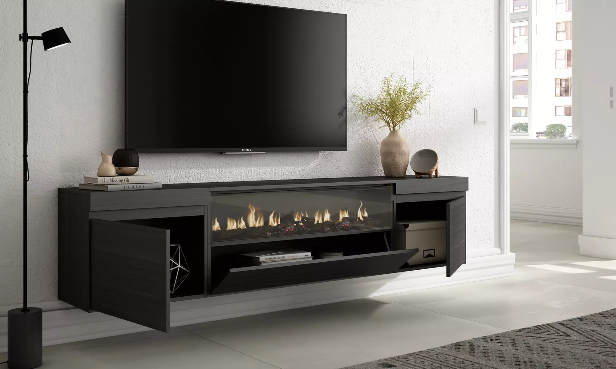 Meuble TV suspendu ou avec pieds en métal