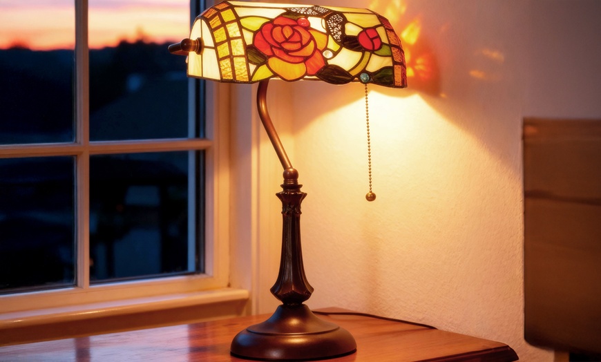 Image 1: HOMCOM Tiffany-Style Stained Glass Table Lamps