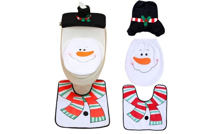 Image 17: 4 Pcs Christmas Toilet Bathroom Decoration Set in 4 Styles 