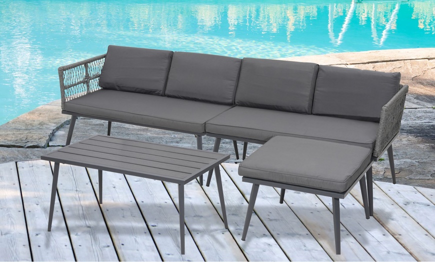 Image 5: Four Seater Outdoor Sofa Set with Table and Footrest
