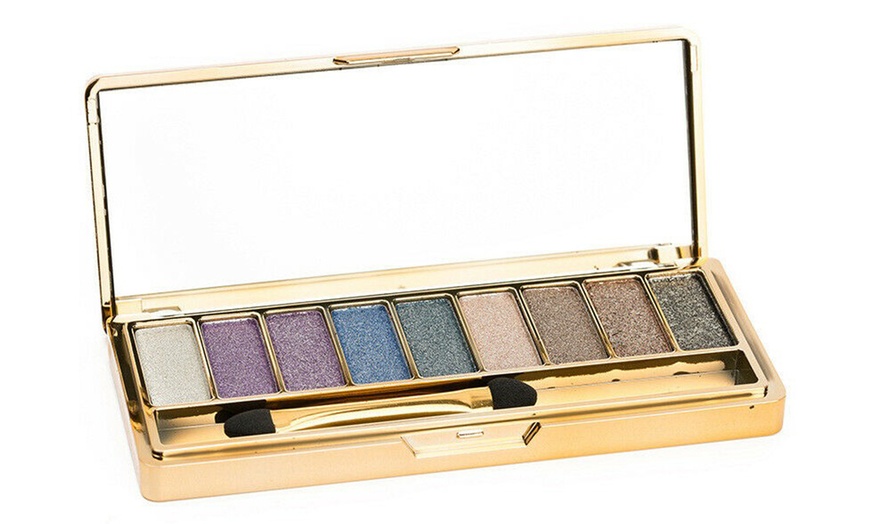 Image 3: 9 Colors Glitter Eyeshadow Eye Shadow Palette & Makeup Cosmetic Brush Set