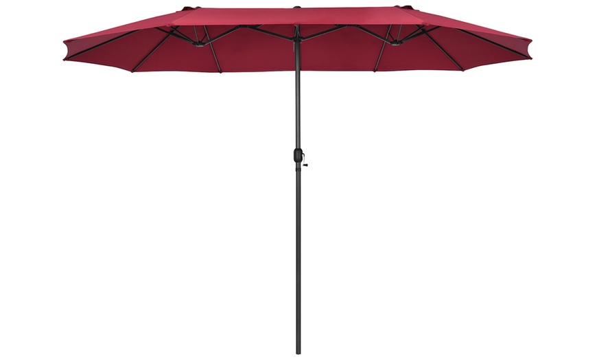 Image 12: Costway 15FT Patio Double-Sided Umbrella Crank Outdoor Garden Market Sun Shade