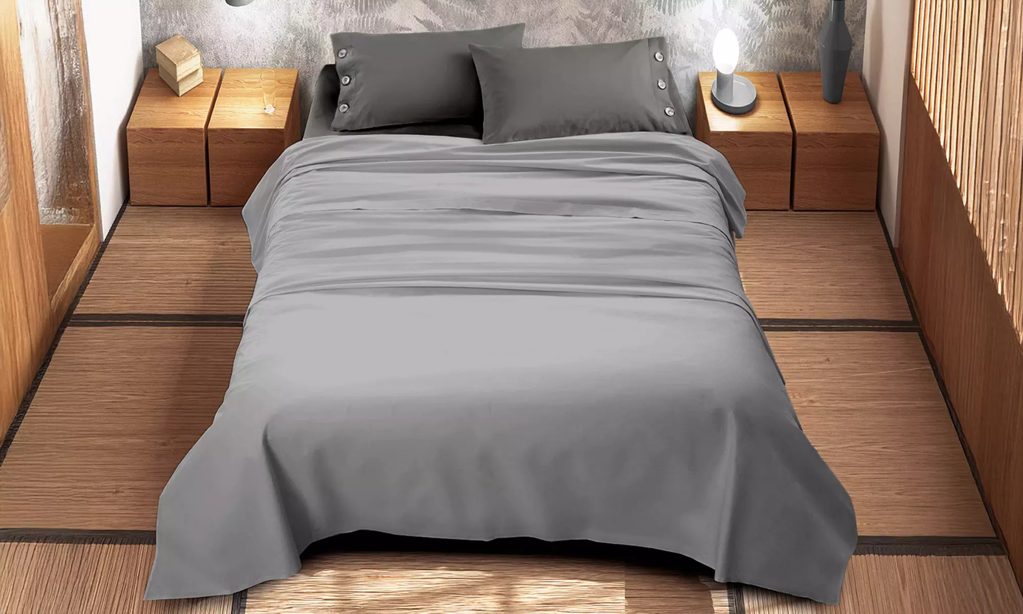 Completo lenzuola bicolore matrimoniale in cotone