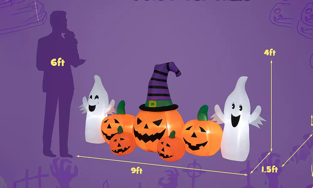 Costway 9FT Long Halloween Inflatable Pumpkins Self Inflating Pumpkin