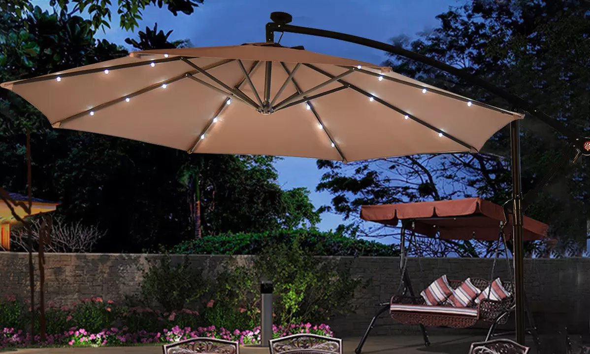 10' Hanging Solar-Powered LED Patio Umbrella - Primary Image
