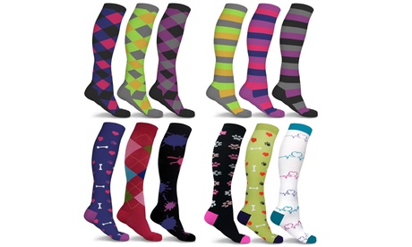 DCF Knee High Compression Socks (3 Pairs) Large/XL Argyle & Splash (3-Pack)