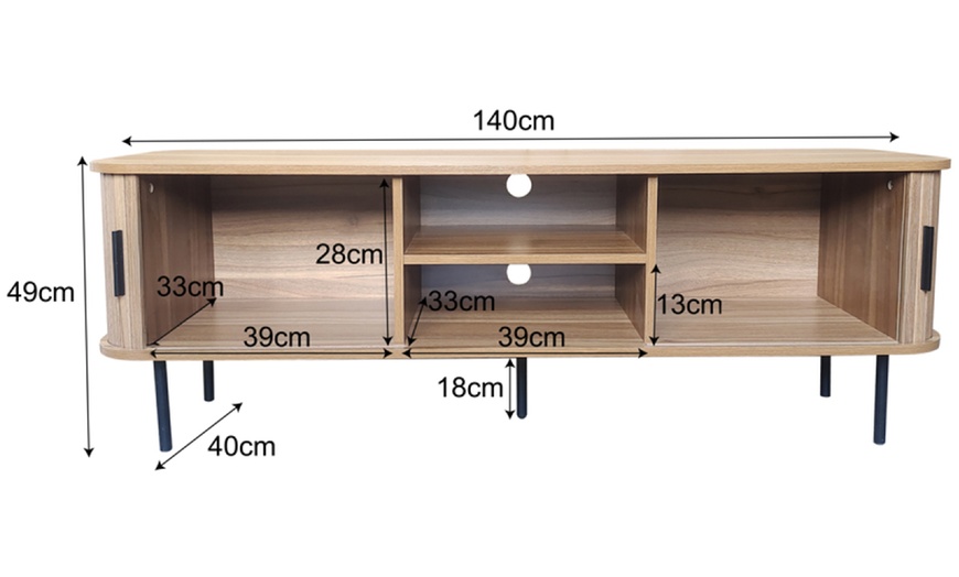 Image 6: Meuble TV "Ambon" en bois cannelé avec portes coulissantes 140 cm