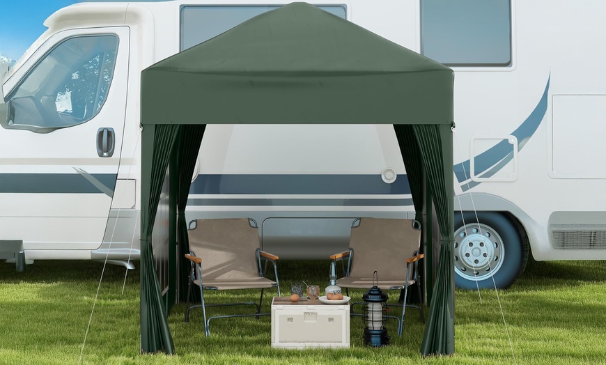 Image 12: Outsunny Pop-Up Gazebo 2m x 2m with Side Panels in Blue, Black, Green