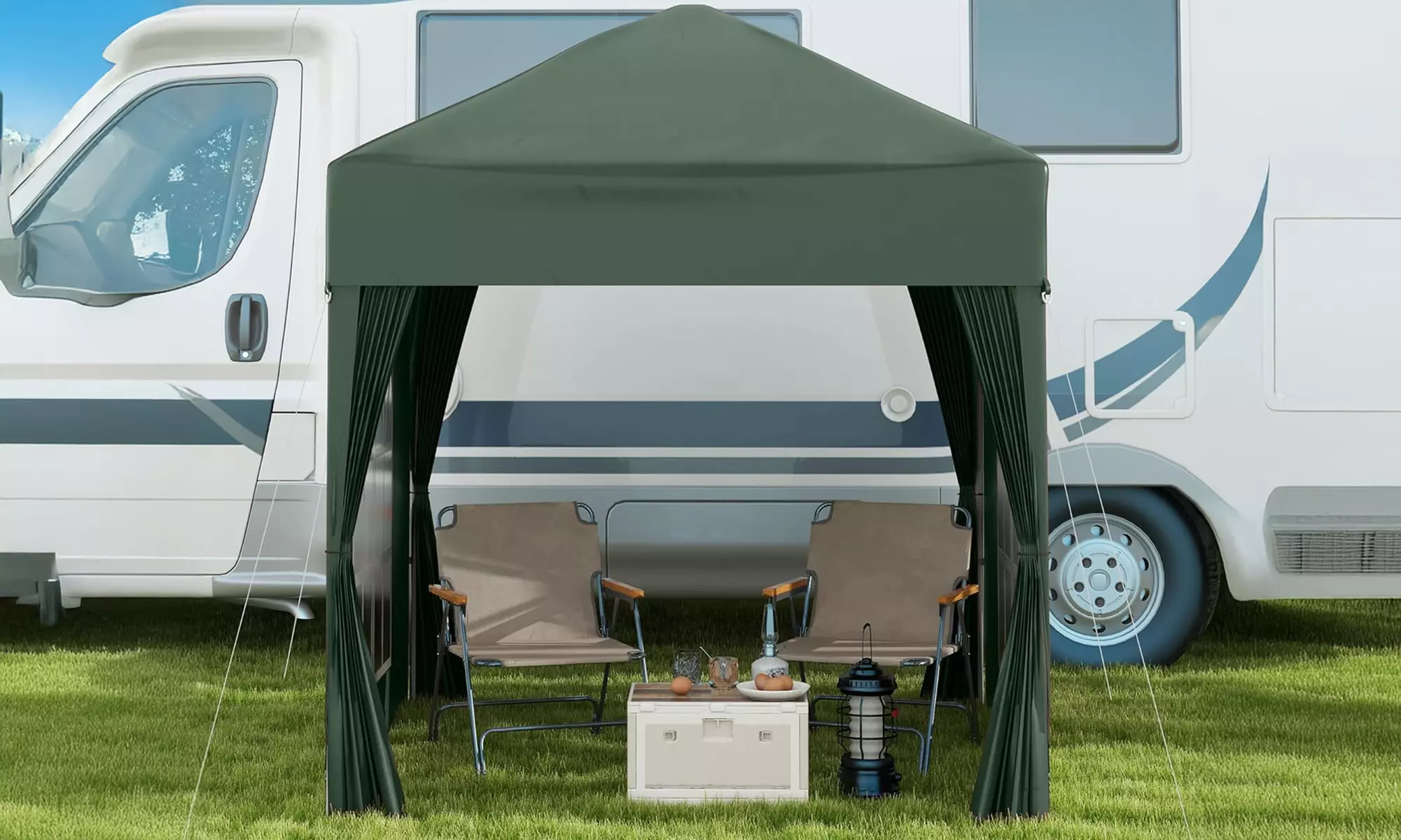 Outsunny Pop-Up Gazebo 2m x 2m with Side Panels in Blue, Black, Green