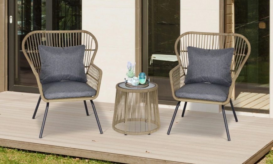 Image 3: Outsunny Woven Bistro Set with 2 Chairs and Table, Choice of Styles