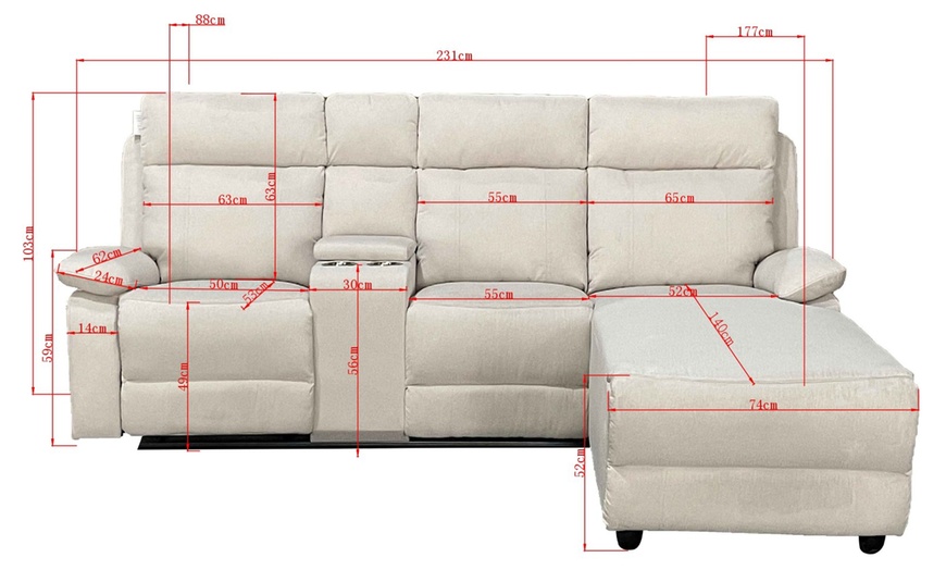 Image 25: Sorento Three Seater Fabric Corner Reclining Sofa 