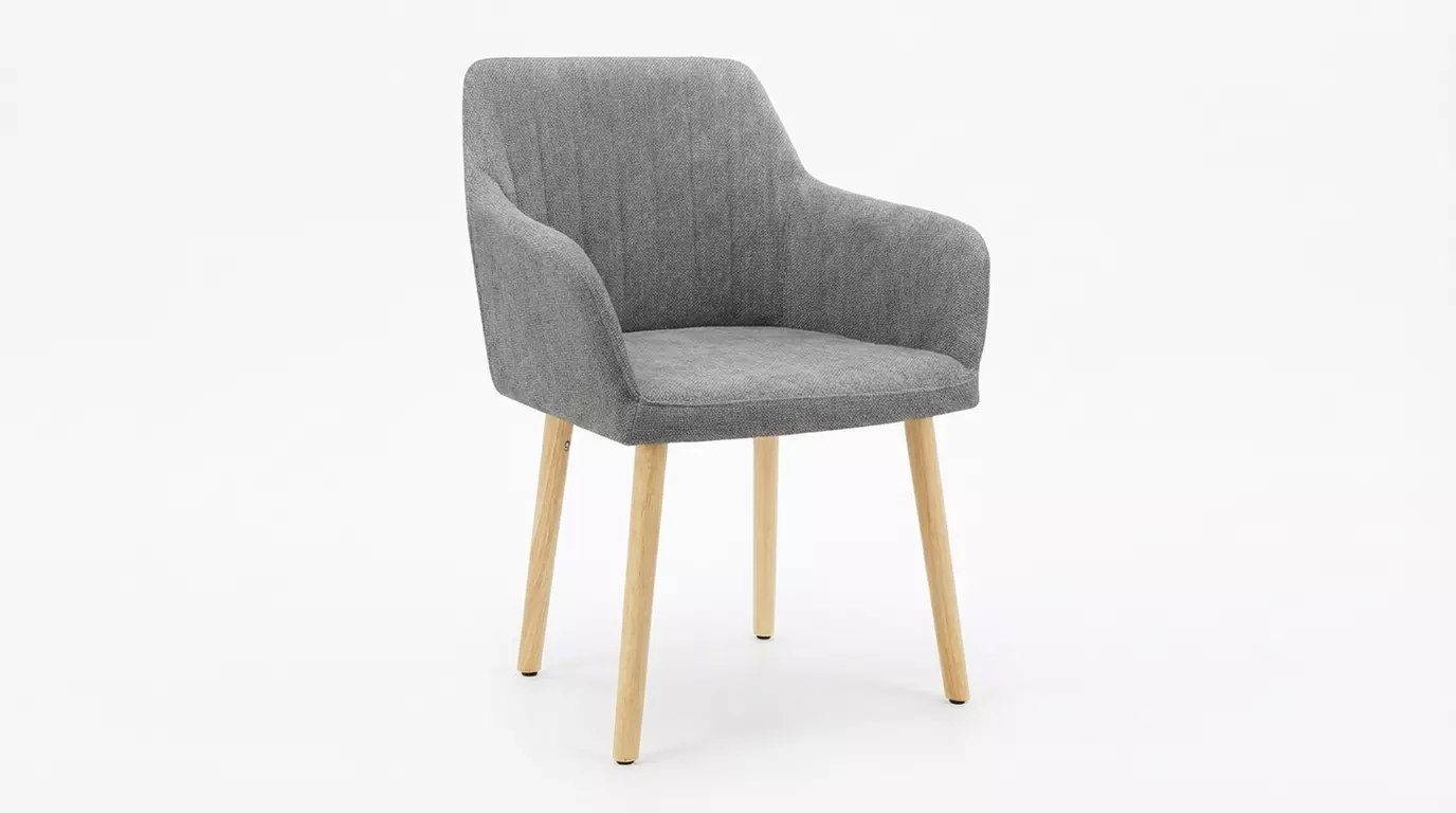Sillón tapizado de estilo escandinavo con patas de madera natural