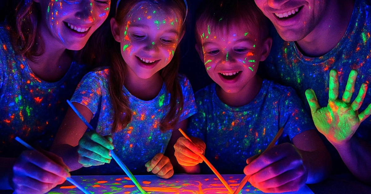 Taller de pintura neón con luz UV para niños y adultos en Madrid