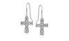 Sterling Silver High Polished Filigree Cross Dangle Earrings