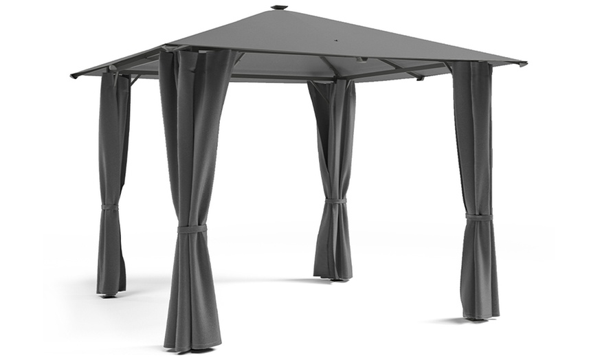 Image 2: Dark Grey Gazebo with LED Lights and Sunshade Curtains