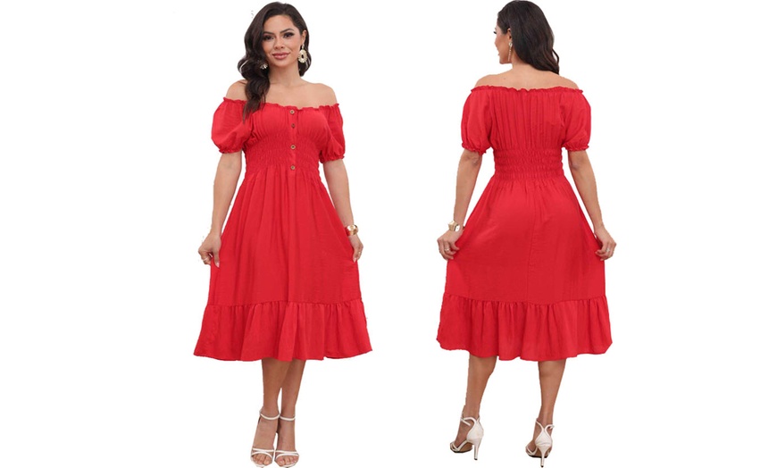 Image 18: Women's Printed Bardot Gypsy Midi Dress