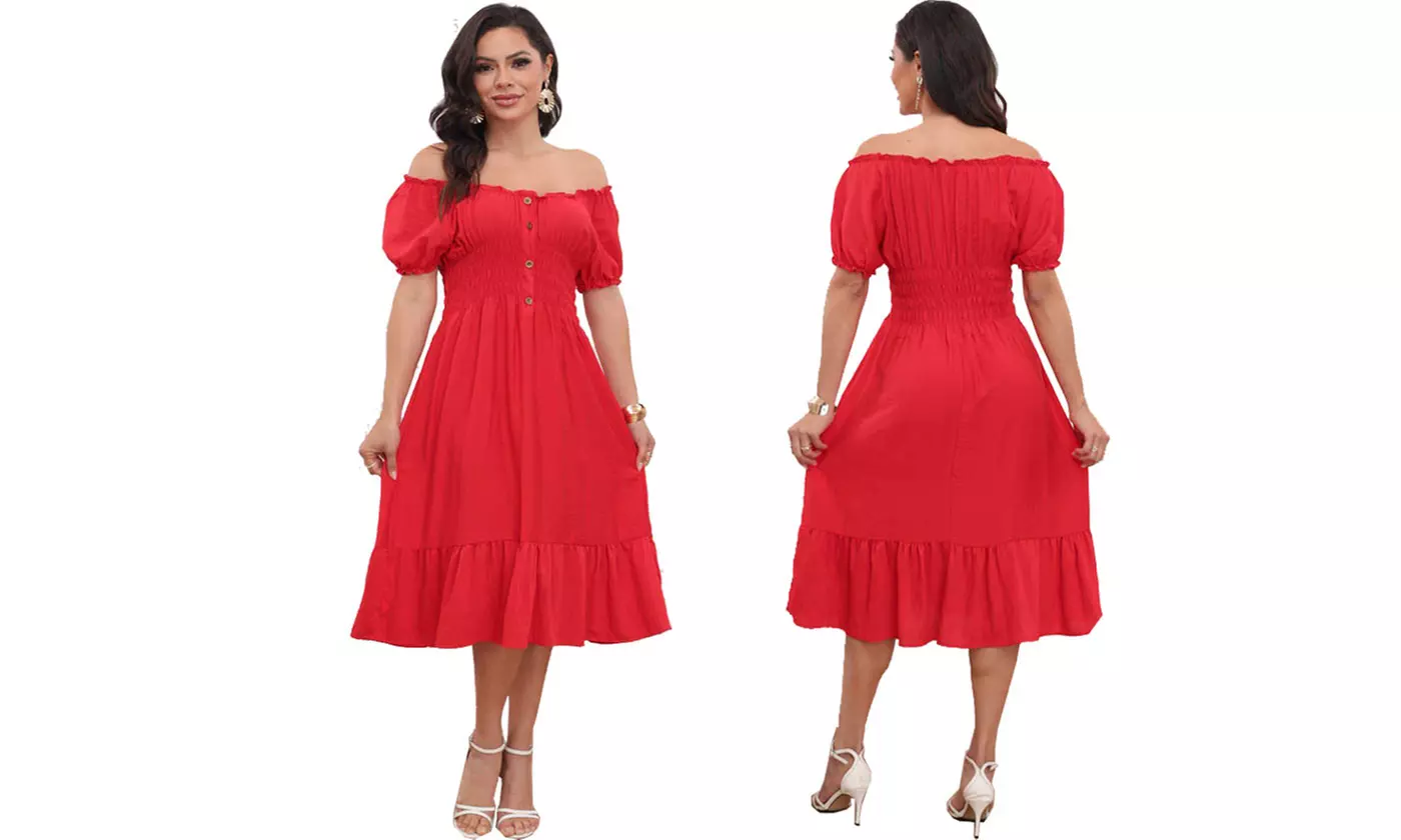 Women's Printed Bardot Gypsy Midi Dress