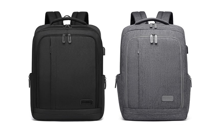 Image 1: Kono Multi-Compartment Backpack with USB Port