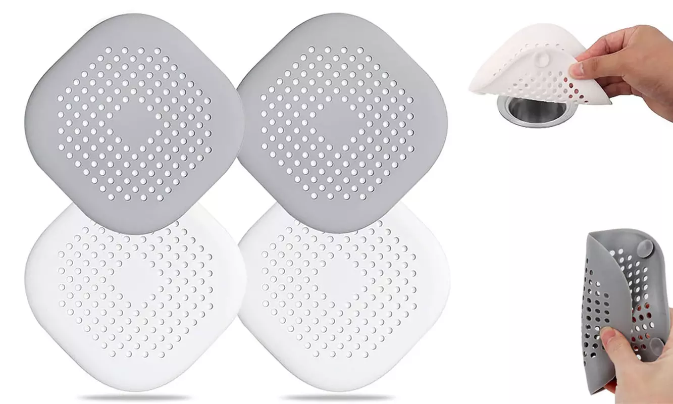 4Pcs Silicone Sink Drain Covers Hair Catchers Stopper with Suction Cup