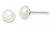 White Gold Plated 10-11mm White Freshwater Cultured Round Pearl Stud Earrings