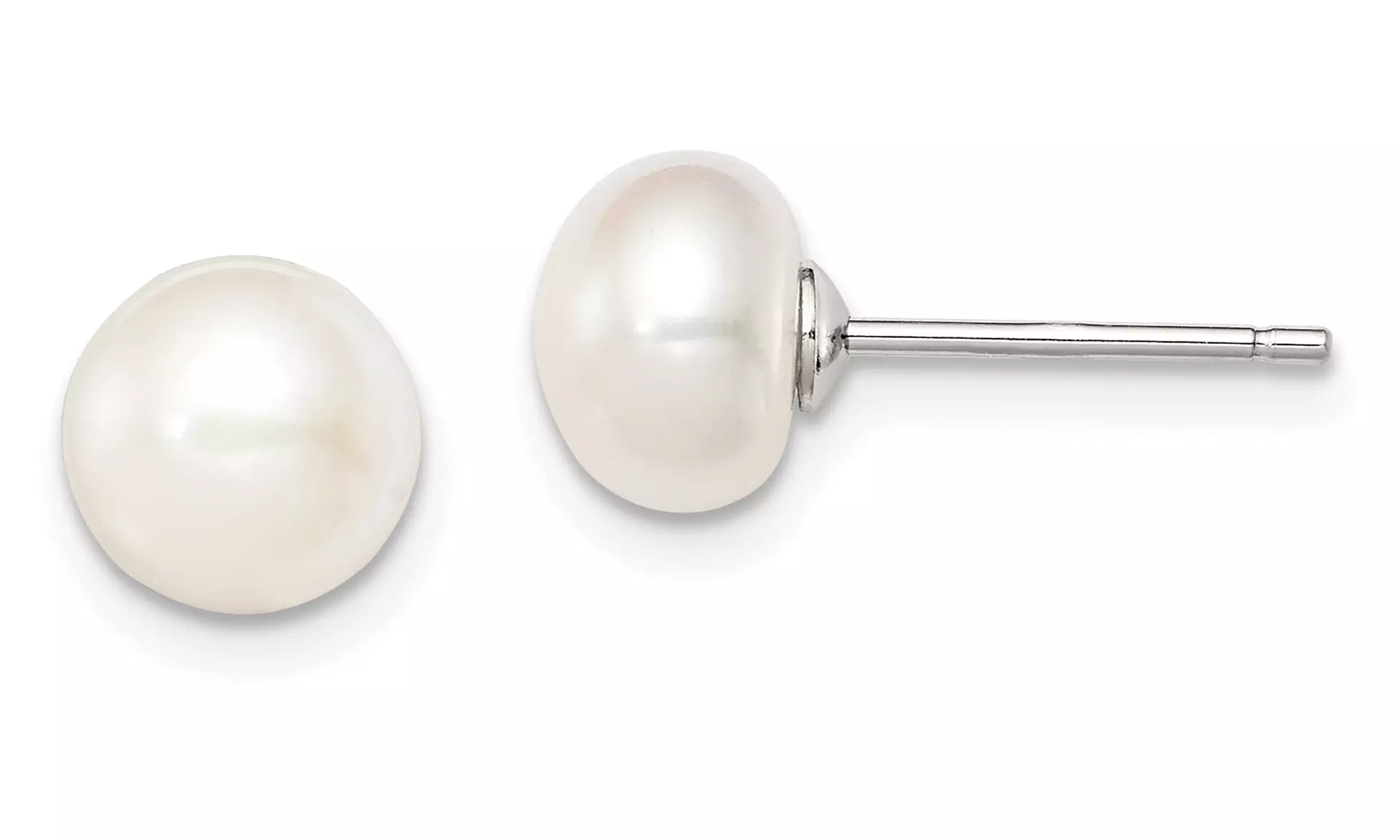 White Gold Plated 10-11mm White Freshwater Cultured Round Pearl Stud Earrings
