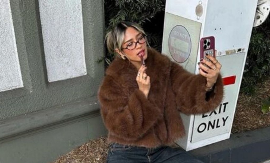 Image 5: Faux Fur Zip-Up Jacket in Chocolate Brown