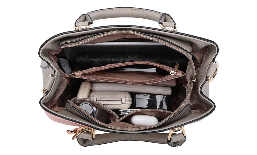 Image 29: Women's Color-block Fashion Tote and Top Handle Handbags