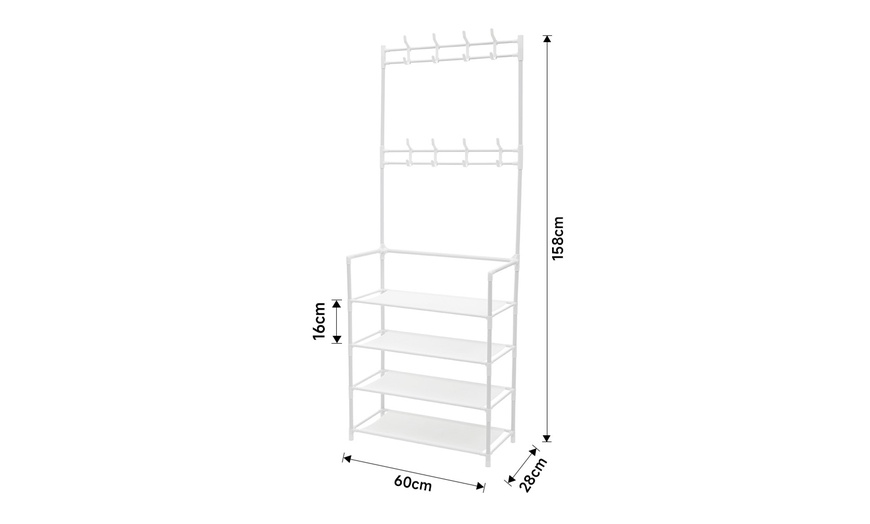 Image 12: Multi-Tier Metal Shoe Rack with Coat Hooks 