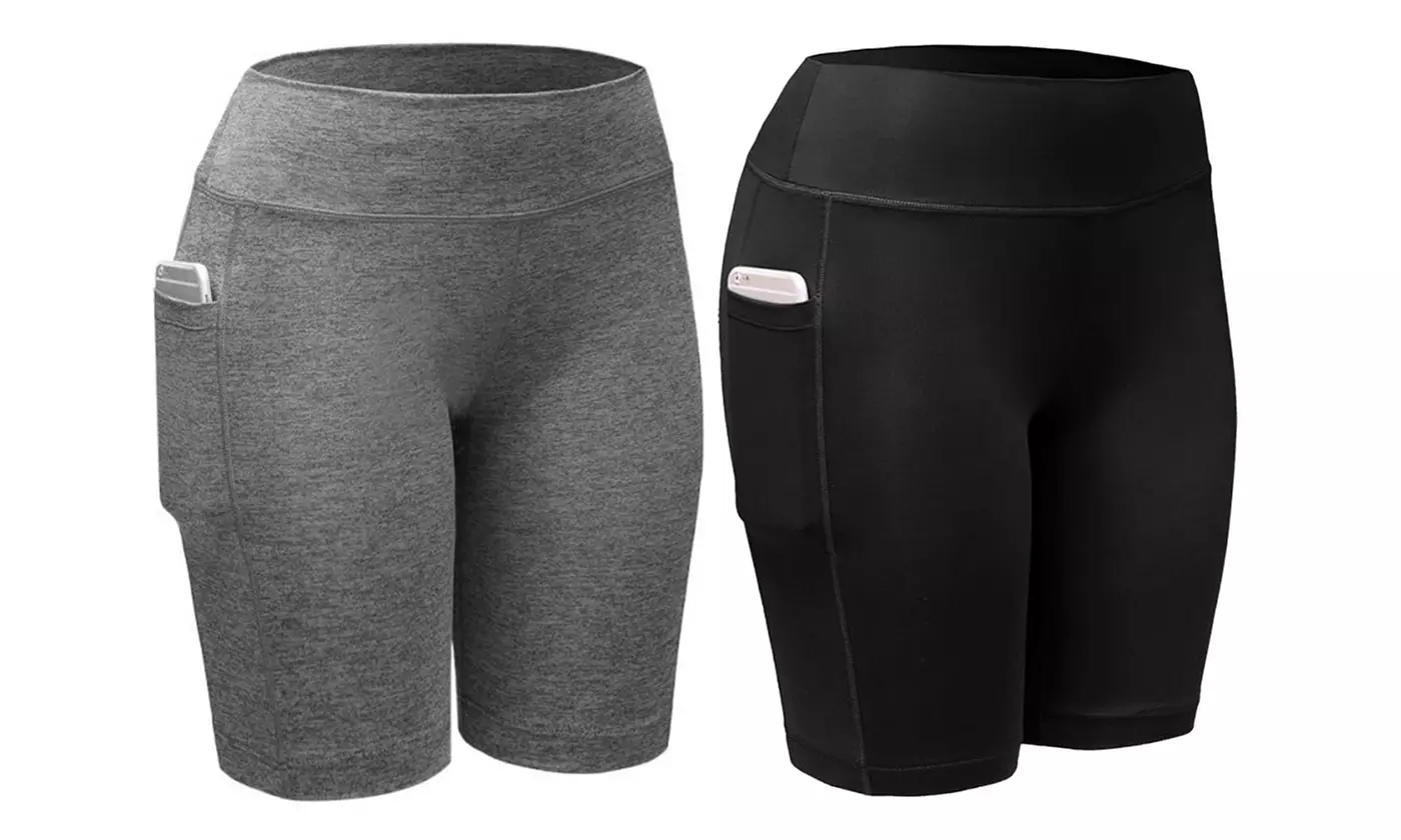 Women's High Waist Shorts Pocket Running Leggings with Side Pocket