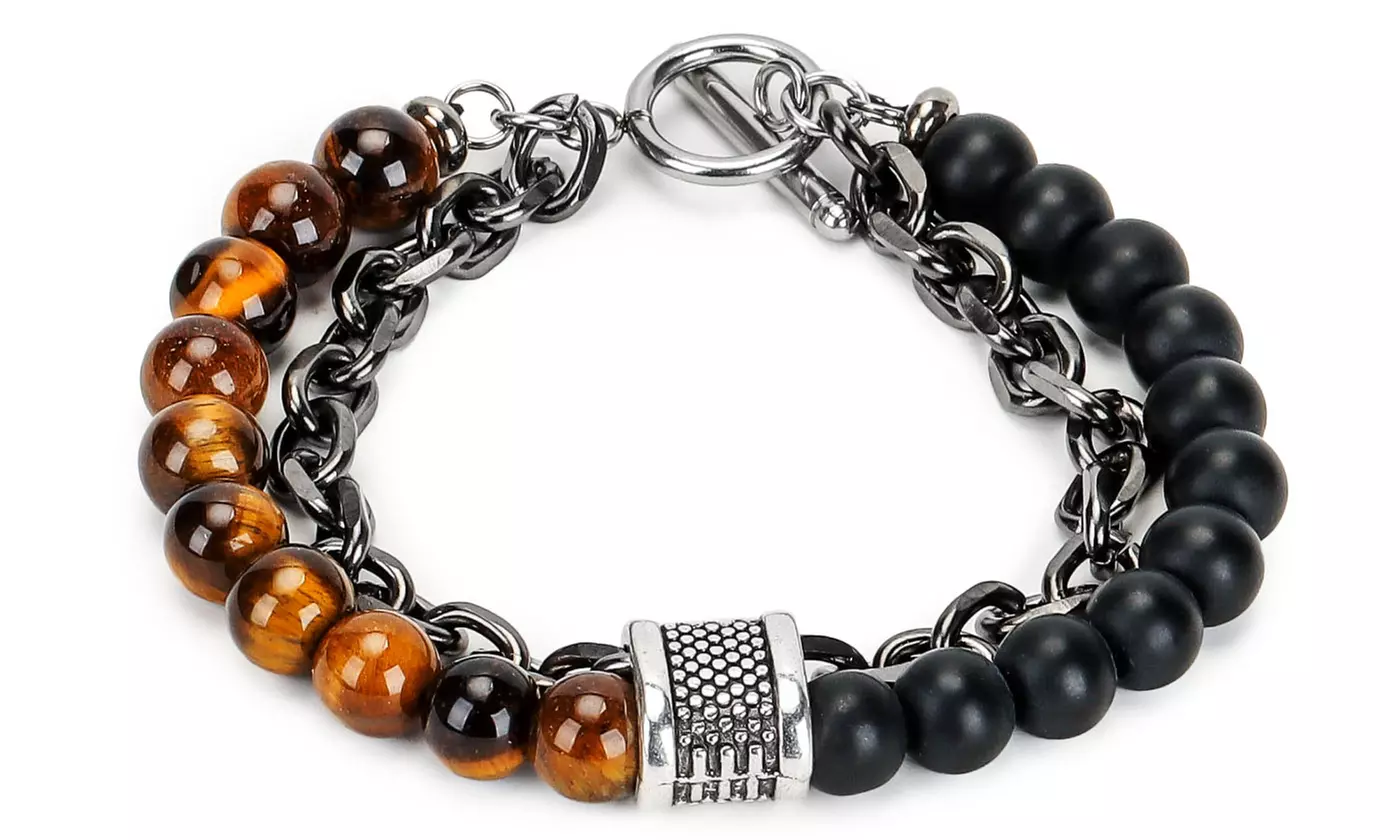 Handmade 8MM Natural Stone Prayer Beads Tiger Eye Bracelet for Men Women