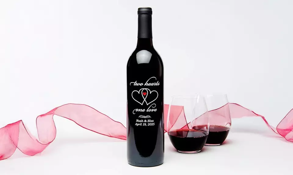 Personalized Valentine's Day Wine Bottle - Hand-Etched Custom Keepsake Gift for Him or Her - Unique Romantic Design