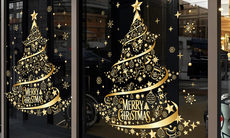 Image 4: Golden Christmas Tree Printed Stickers for Window Decoration