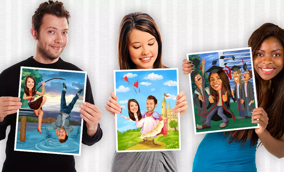 Personalized Caricature Prints Featuring One or Two People from myDaVinci (Up to 53% Off). Six Options Available. - Primary Image