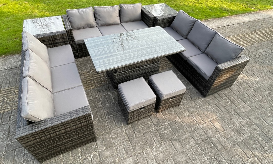 Image 1: U Shaped Rattan Effect Gardern Furniture Dining Sofa Set