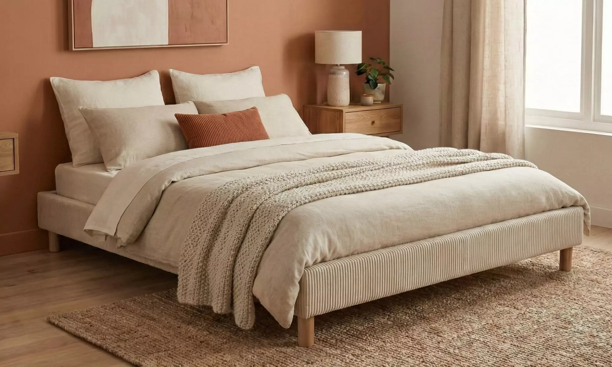 Sommier "Déco" en velours côtelé, matelas en option, Sampur