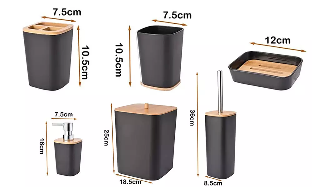 6er-Set Badezimmer-Accessoires mit Bambus in Schwarz oder Weiß - Second Medium