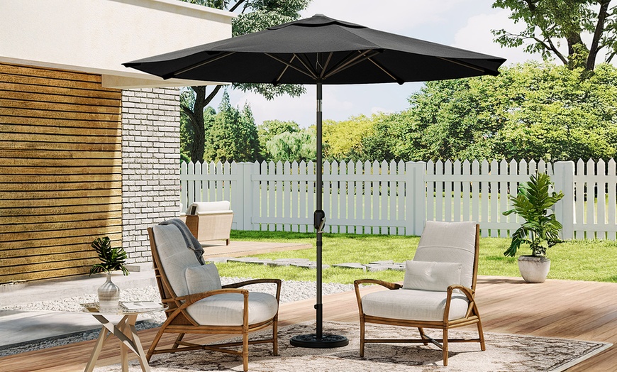Image 3: Large 3m Black Rotating Outdoor Parasol with Multiple Base Styles