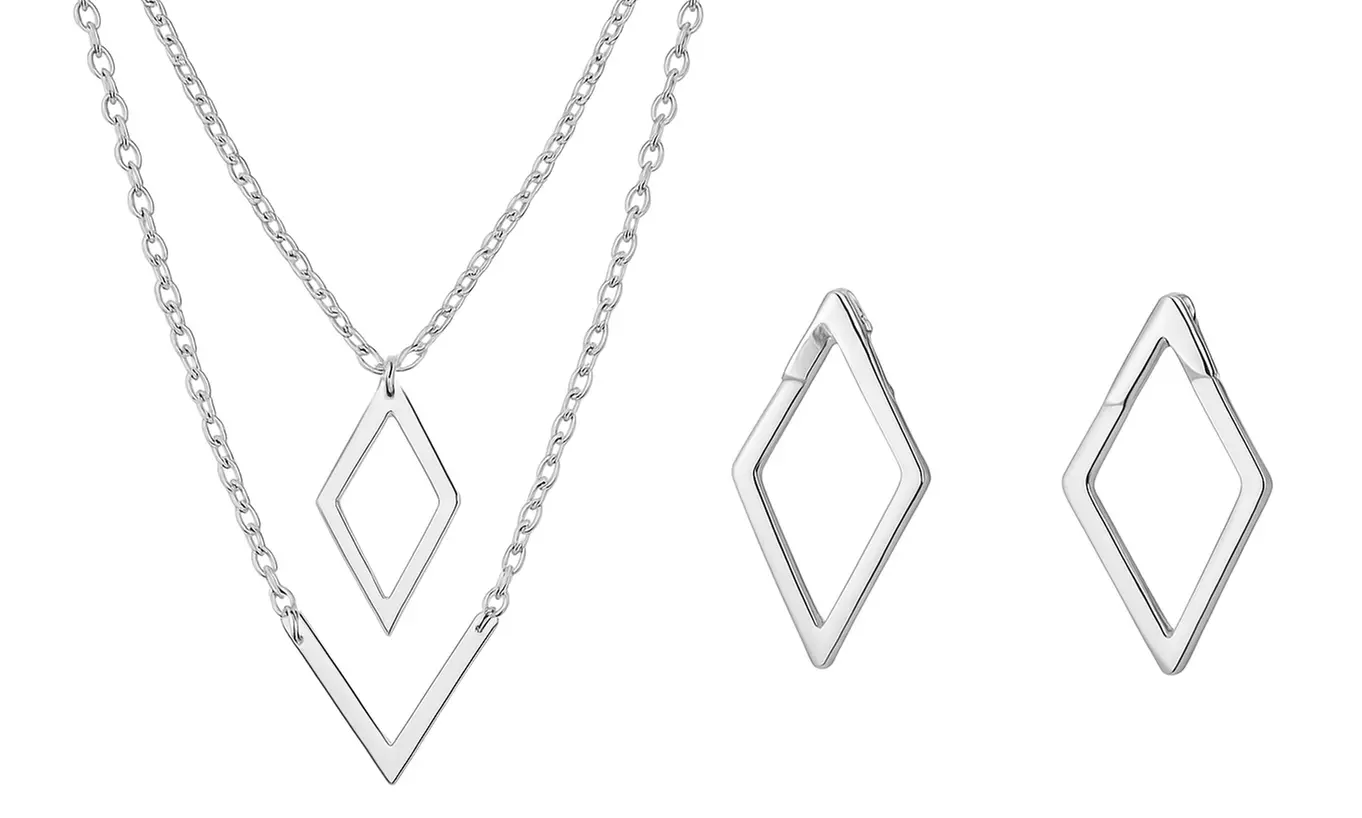 Geo Earrings and V Necklace Set