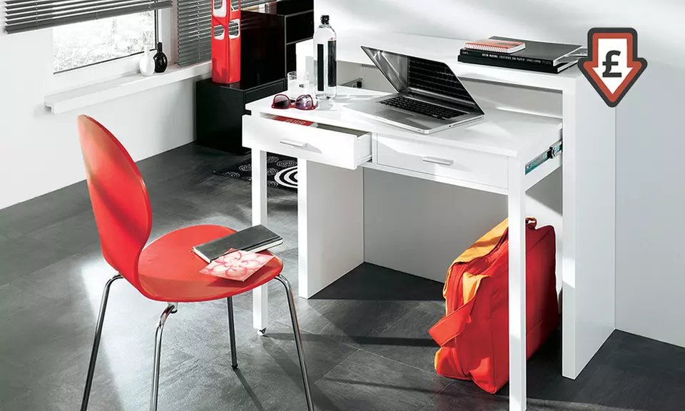 Two-Drawer Extendable Console Desk in White Gloss for £79.99 With Free Delivery (78% Off) - Primary Image