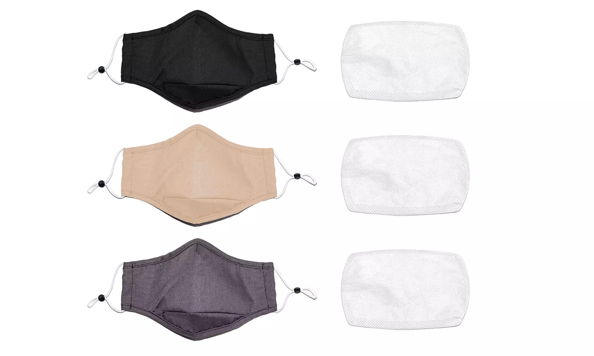 Woven Reusable Face Mask (3-6-12 Pack) w/Filters and Adjustable Ear Loops