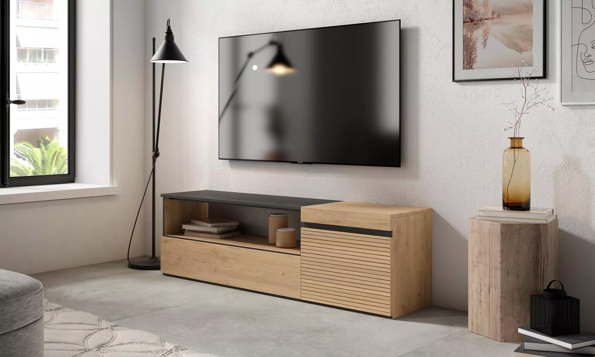 Meuble TV avec ou sans cheminée électrique LED