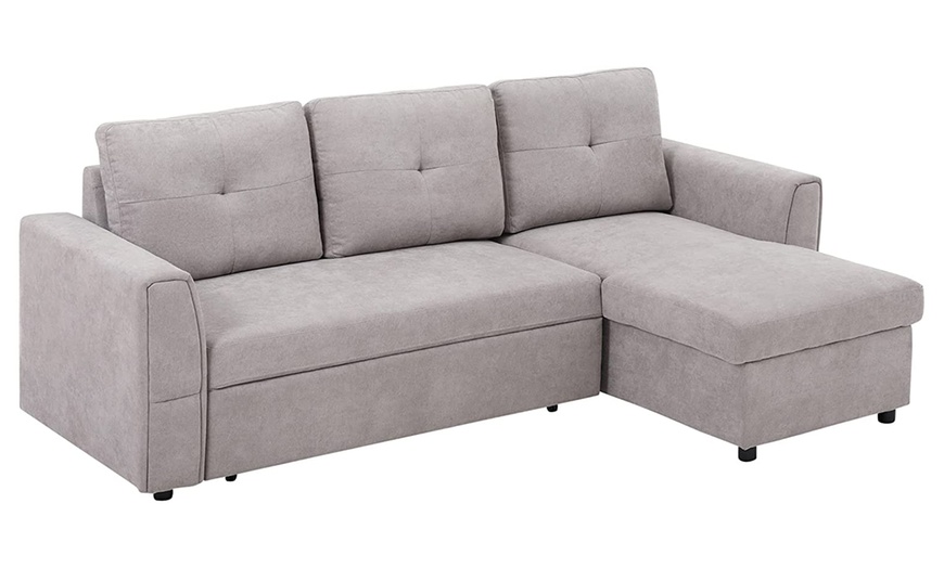 Image 7: HomCom L-Shaped Sofa Bed in Stylish Grey Linen-Look Upholstery
