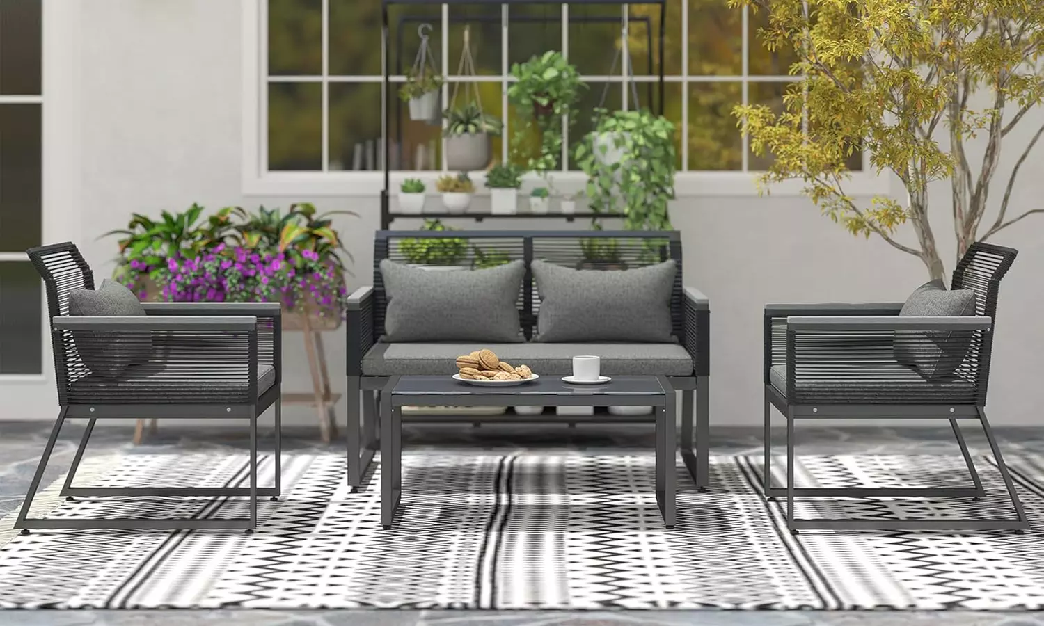 Outsunny Four-Piece Rattan-Effect Outdoor Furniture Set